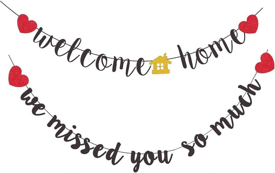 Welcome Home Banner And We Missed You So Much Banner Black Glitter For Homecoming, Family Theme Party, Military Return Party Decorations(Pre-Strung) - 金色 - 查看 1