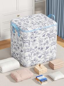 1 حقيبة تخزين قابلة للطي، بنمط الحيوانات والزهور، مزودة بسحاب ومقبض، حقيبة تخزين موسمية، حقيبة قابلة لإعادة الاستخدام، للتخزين البطانيات والقمصان والشورتات، بطانية صيفية مبردة