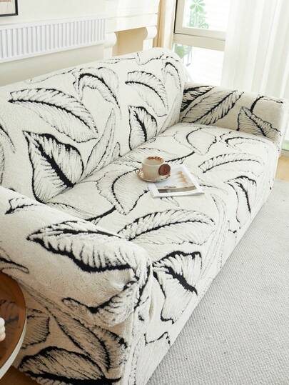 1pc Cationic Soft Plush Fabric Pet Proof Sofa Cover, Embossed Plush Jacquard Leaf Pattern, Versatile Color Options, Thick Jacquard Plush Sofa Cover Suitable For 1/2/3/4 Seat Sofas, Autumn/Winter