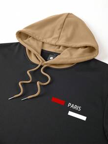 Men's Spring/Autumn Lightweight Personalized Letter Print Contrast Color Hoodie And Sweatpants Set, Fashion Casual Men's Clothing With Pockets, Drawstring Waist Pants, 2 Pieces Outfit, Suitable Gift For Husband Or Boyfriend