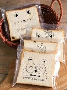 100个装可爱卡通透明自粘面包袋烘焙切片吐司包装袋圣诞节万圣节礼品包装三明治饼干包装 - 無色 - 查看 3