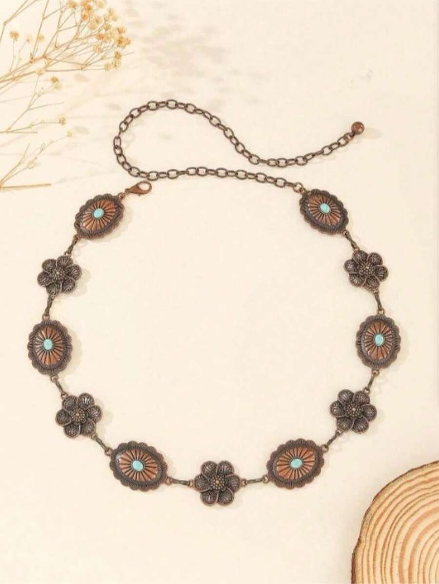 1pc Bohemian Style Black Faux Leather Belt With Antique Bronze Oval Hollow Buckle - Suitable To Pair With S, Dresses And Casual Wear