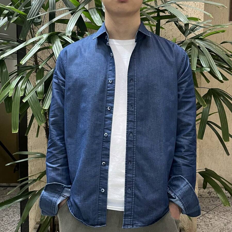 Denim Dress Shirt - Màu xanh bụi bặm - Xem 1