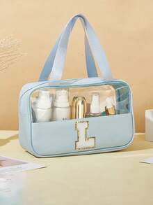 1PC Transparent PVC Toiletry Bag For Makeup Tools Letters Makeup Bag Water-Proof Portable Chenille Letter Zipper Make Up Organizer Minimalist Initial Letter Patch Travel Toiletry Bag For Women For Bathroom Monogram Wash Bag (Letter A~Z) Gift For Mom Beach Bag Beach Essentials Beach Towel Organizer Beach Accessories Beach Stuff Holiday Bag Holiday Essentials For Winter And Fall For Vacation Valentine's Day