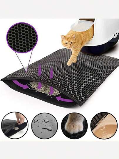 2-Layer EVA Cat Litter Mat, Anti-Tracking, Anti-Splash, Waterproof, Indoor Home Use Cat Litter Box Mat