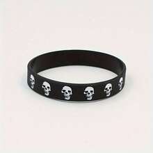 2Pcs/Set Punk Skull Silicone Bracelets Funny Cool Sports Rubber Wristbands For Men Women Unisex Jewelry Accessory Gofts - 黑白 - 查看 2