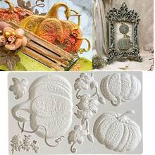 1 pieza Molde de silicona elegante de calabaza y hoja verde para Halloween, herramienta para decorar pasteles de fondant, molde de silicona, molde para caramelos, magdalenas y chocolate, accesorios de cocina, herramienta de repostería - Gris Claro - Ver 6