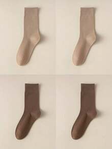 4双装女士无缝棉混纺弹力中筒袜，休闲日常穿着，春秋季 - 彩色 - 查看 8