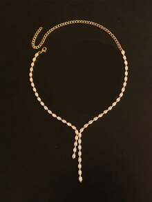 1pc Nightclub Sexy Tassel Bling Crystal Necklace, Elegant For Formal Gown, Party, Wedding Bridal Jewelry Accessory - Gold - View 2