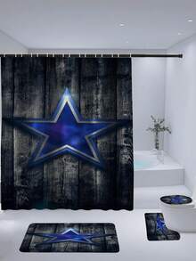 1/4 Stücke Vintage Stern Fußball Serie Duschvorhang Set mit rutschfester Matte, Fußball Serie Badezimmer Dekoration, Badezimmer Zubehör beinhaltet Badematte, U-förmige MatToilette, WC-Sitzabdeckung, wasserdichter 70.87x70.87 Inch Duschvorhang mit 12 Haken, verschiedene Größen erhältlich Weihnachtsdekoration