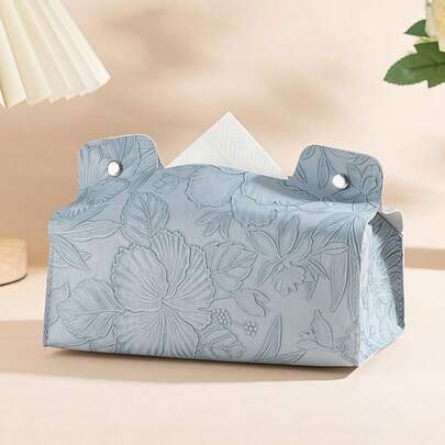 1 件纯色花卉纸巾盒，PU 皮革压花现代斯堪的纳维亚 V 形防水桌面直立纸巾收纳袋，适用于办公室、餐厅、酒吧、客厅、卧室、浴室、花卉纸巾盒、浴室纸巾架