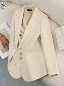 Beige Blazer Jacket For Women, Long Sleeve, 2025 Spring Autumn New Arrival, Elegant Versatile Casual Suit Top