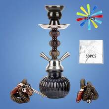 Hookah Set With Everything - Pink Hookah Set 2 Hose Hookah –12" Mini Hookah 2 Hose Hookah Set With 50x Foil 50x Tips 2x Hookah Hose Tongs - Hookah Kit