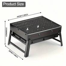 17" Folding Portable BBQ Charcoal Grill - Compact Tabletop Mini Smoker - Small Outdoor Grill For Travel Backyard Picnic Beach - Black - View 3