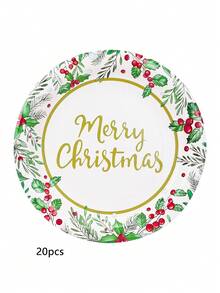 10pcs/20pcs/50pcs Christmas Paper Plates With Holly Leaves Red Berries 9 Inch Berry Dinner Plate 7 Inch Cake Plates For Xmas Holiday Wedding Birthday Merry Christmas Green And Red Party Supplies Decor - Multicolor - View 9