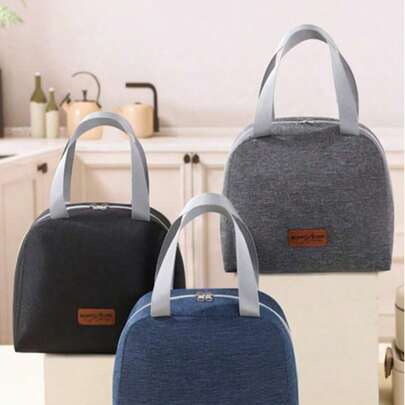 Solid Color Insulated Lunch Bag, Thick Aluminum Foil Insulation Oxford Cloth Thermal Lunch Box Tote Bag For Students, Keeps Food Warm/Cold/Fresh, Multi-Functional Storage Bag