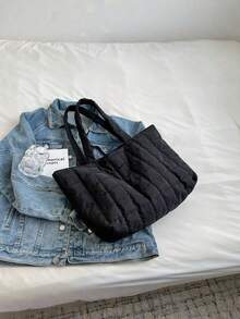 1pc Lightweight, Business Casual Ultra-Lightweight High-Capacity Quilted Tote Bag For Teen Girls Women College Students, Solid Color, Soft Underarm Shoulder Bag, Handbag For Daily Office Party, Casual Style Bag, School Supplies, School Tote Bag, Tote Bags For School, College Essentials