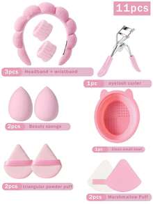 50/1 Piece Makeup Brush Set, Includes 25 Makeup Brushes, Powder Brush, Blush Brush, Highlighter Brush, Eyeshadow Brush, Lash Comb, Eyeliner Brush, Contour Brush, 4 Makeup Sponges, 4 Triangle Foundation Sponges, 5 Mini Makeup Sponges, 3 Mini Finger Puff, 3 Makeup Blender Sponges, 1 Makeup Brush Cleaning Bowl, 1 Eyelash Curler, 1 Waterproof Portable Makeup Storage Bag, 1 Headband + 2 Wristbands, Makeup Tool Kit, Multiple Styles