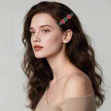 Retro Contrast Color Teardrop & Triangle Crystal Inlaid Gold Metal Hair Clip, Claw Clips, Hair Slide, Hair Barrettes