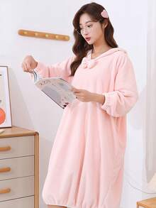 Neue korallrote Fleece-Bademantel mit Kapuze, dick und saugfähig, langärmlig, geeignet als Loungewear für Frauen