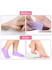 1pair Silicone Gel Moisturizing Socks For Foot Care, Prevent Cracking, Remove Dead Skin, Protective And Elastic Foot Care Socks, Women'S Moisturizing Foot Socks, Cracked Heel Treatment - Blue - View 3