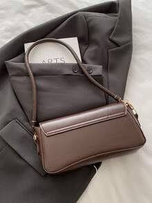 Fashionable Solid Color Asymmetrical Flap Vintage Minimalist Elegant Shoulder Bag - Brown - View 5