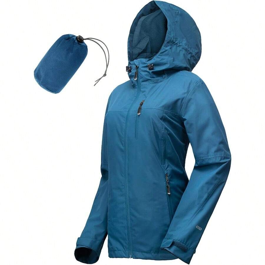 33000ft Packable Rain Jacket Women Lightweight Waterproof Raincoat With Hood Cycling Bike Jacket Windbreaker - Xanh dương + 3X-Lớn - Xem 1
