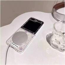 优雅紫色花卉磁吸折叠手机壳，兼容三星 Galaxy Z Flip3 5G/Galaxy Z Flip 4 5G/Galaxy Z Flip 5 5G/Galaxy Z Flip 6 5G/Galaxy Z Flip 7 5G，魅力可爱，女士磁吸手机壳 - 彩色 - 查看 3