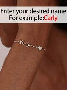 1 pièce Bracelet personnalisé en forme de cœur avec nom, en acier inoxydable, chaîne cubaine, bracelet pour femme, cadeau pour petite amie, Noël, Saint-Valentin - Multicolore - Voir 8