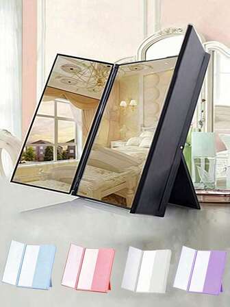 1 pieza Espejo de maquillaje plegable cuadrado de triple pliegue, nuevo espejo de maquillaje minimalista ultradelgado y plegable, espejo de tocador antideslizante para el hogar, espejo compacto portátil para viajes, dormitorio, regalo para amigos, familia, novia, Día de la Madre, barato, relleno de calcetines, maquillaje, herramientas de maquillaje, cosas baratas, regalos, regalos para mujeres, regalos de Navidad