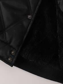 Boys' Retro Minimalist Ribbed Long Sleeve Crew Neck Jacket, Thermal Lined Casual Outerwear For Kids, Autumn/Winter - Black - View 5
