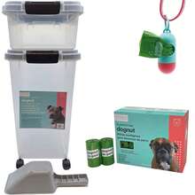 3 Piezas Contenedores Herméticos para Alimento de Mascotas, Capacidad 30 y 10 Litros, con Cuchara Medidora, con llantas para un Fácil Transporte + 315 Bolsas para popó de perro + 1 dispensador - Gris - Ver 7