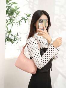 荔枝纹PU女士单肩包，时尚女士单肩包，纯色合成革拉链腕带手提包，涤纶内衬，多功能腋下饺子袋，荔枝纹亮片装饰腋下包，小众设计手提包，单肩包，街头风手提包，时尚简约，理想礼物。