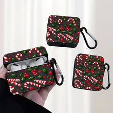 1ps Christmas Style Candy Cane Print Earphone Case Compatible With Apple - Multicolor - View 5