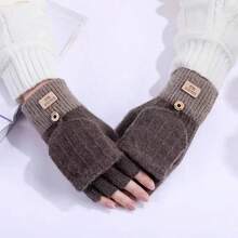 1 Pair Casual Street Style Half Finger Flip-Top Gloves, Warm Knitted Touchscreen Gloves For Cycling And Outdoor Activities - Half-finger Flap Gloves - View 11