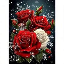 1 Set 5D Diamond Painting Kit - Elegant Red Rose And Snowflakes On Dark Background, Full Round Diamond With Tools, Canvas, Suitable For Bedroom And Living Room Decor, Ideal Gift For Beginners, Home Decoration, New Diamond Painting - Multicolor - View 1
