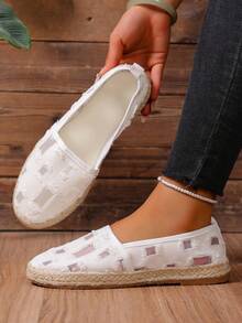 Women's Casual Bohemian Woven Espadrille Slip-On Shoes, Outdoor Walking Shoes, Factory Direct, Fashionable New Spring/Autumn Design - White - View 3