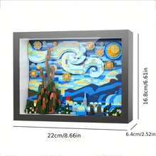 1000+件带画框像素艺术积木绘画套装，梵高《星夜》、《神奈川冲浪里》、《向日葵》等，像素艺术绘画积木玩具套装，创意DIY墙面装饰，艺术挂画，创意礼物