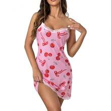 Sexy Lace Strap Babydoll Chemise Nightgown V Neck Full Slip Nightdress, 2025 Fashion Style - 紅櫻桃 - 查看 4