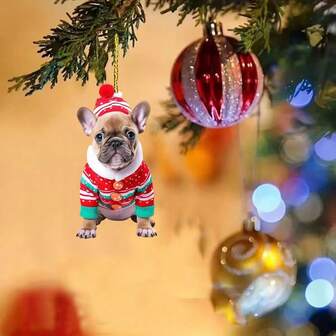 1pc Cute Bulldog Christmas Pendant - Multi Functional 2D Acrylic Pendant, Suitable For Christmas Tree Decoration, Backpacks, Keychains, Decorative Accessories For Car Rearview Mirrors Are The Best Gift To Give To Friends