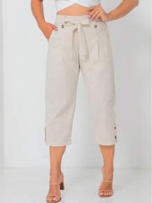 Simple Linen Capri Pants With Pockets For Winter Office 2025 - Màu be - Xem 3