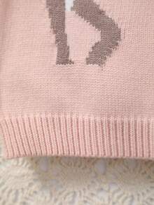 女婴长款针织毛衣，带鹿图案，套头衫 - 藕粉色 - 查看 5