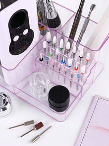 FULL BEAUTY 1pc Transparent Portable Empty Nail Storage Box With Layered Compartments For Nail Drill Bit Display Storage, Grinding Machine, Nail Polish, Brush, Tweezers Organizer - No Assembly Needed, Acrylic Desktop Nail Art Tool Organizer Nail Supplies