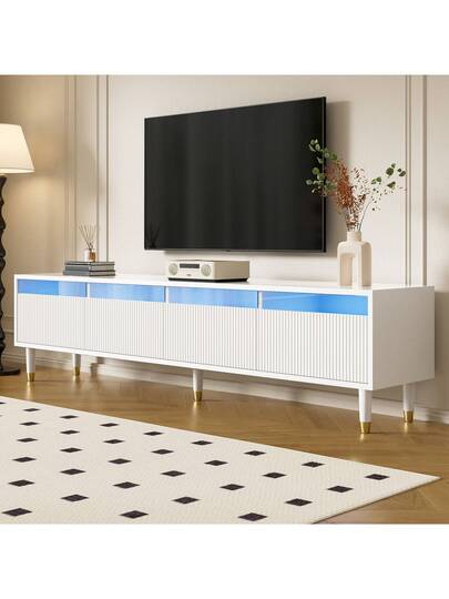 Sairedel TV Cabinet Wit 178cm, Minimalist Cabinet, Furniture Drawers, Acrylic, Moderne Media Board Storage Space, Living Room view 3