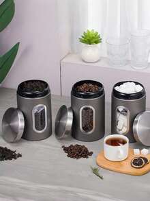 NYKAINMAN 3pcs Tea Jar, Black Coffee Storage Jar, Candy Jar, Mask Jar, Set Of 3 Pieces With Sealing Ring, Moisture-Proof Sealing Jar, Milk Powder Jar, Coffee Jar - Multicolor - View 3