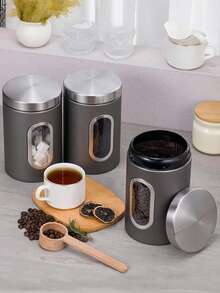 NYKAINMAN 3pcs Tea Jar, Black Coffee Storage Jar, Candy Jar, Mask Jar, Set Of 3 Pieces With Sealing Ring, Moisture-Proof Sealing Jar, Milk Powder Jar, Coffee Jar - Multicolor - View 13