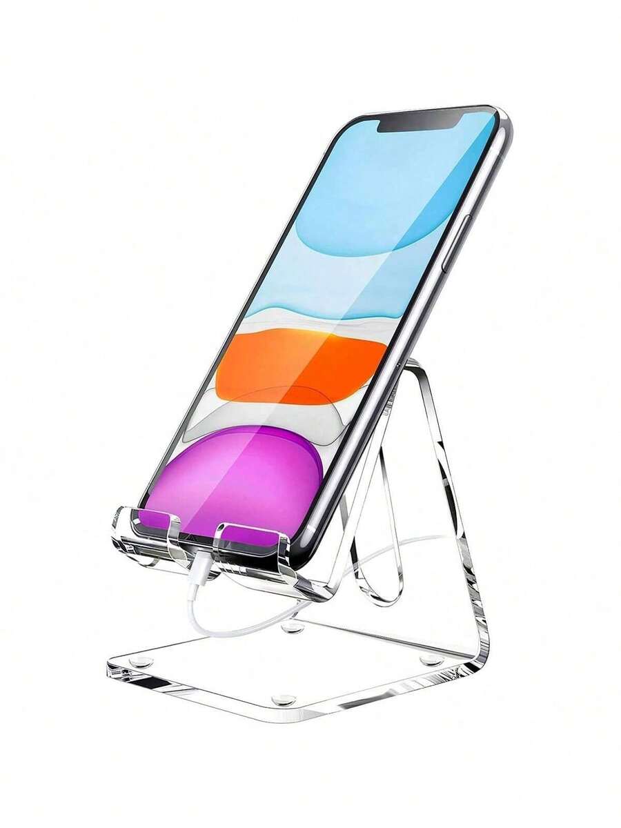 1个亚克力桌面手机支架及收纳盒，创意透明平板电脑及手机支架，学生适用