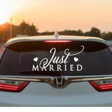 Just Married Vinyl Decal For Car Window Wedding Car Decor, Getaway Car Decal, Bride And Groom Car Decal, Romantic Wedding Day