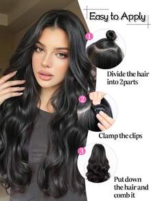 16/20/24/28英寸长波浪V型接发合成长波浪发型棕黑色深棕色假发耐热假发夹式接发3件/套女士日常佩戴1件