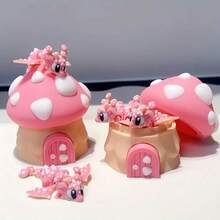 3D Printed Cute Mushroom House+Dragon Model Ornaments, Desktop Decoration Sculpture Ornaments, Holiday Gifts, Suitable For Home Decoration, Office Decoration, Car Decoration, Contemporary Art, Fantasy Design, Lightweight Decoration, Durable Decoration, Mini Decoration, Decorative Statues, Party Gifts, Holiday Gifts, Novel Desktop Ornaments, Gifts For Friends